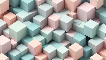 Abstract pastel cube background 3D rendering seamless pattern of soft pink and blue blocks