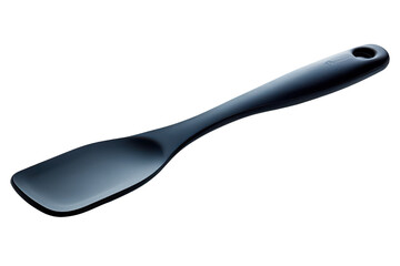 Fototapeta premium Sleek dark gray silicone spatula perfect for cooking and baking elegantly showcased against a black background highlighting its on transparent background