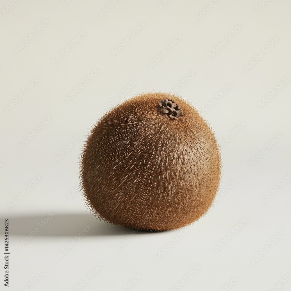 Aufkleber Single Kiwi Fruit on White Background Displaying its Unique Brown Skin with Fuzzy Texture and Shadow