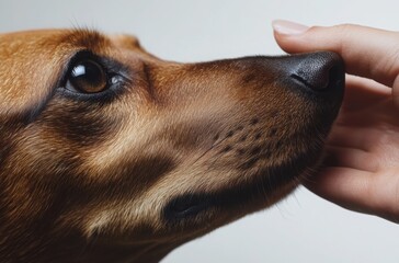 Close-up studio portrait of a strong Dachshund, glossy smooth coat