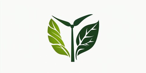 Symbolic Green Energy Logo with Leaves and Wind Turbine Design