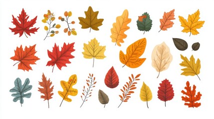Obraz premium Collection of autumn leaves in various colors and shapes.