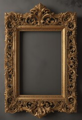 Elegant gold vintage frame, intricate baroque details , gold frame, frame, luxury frame