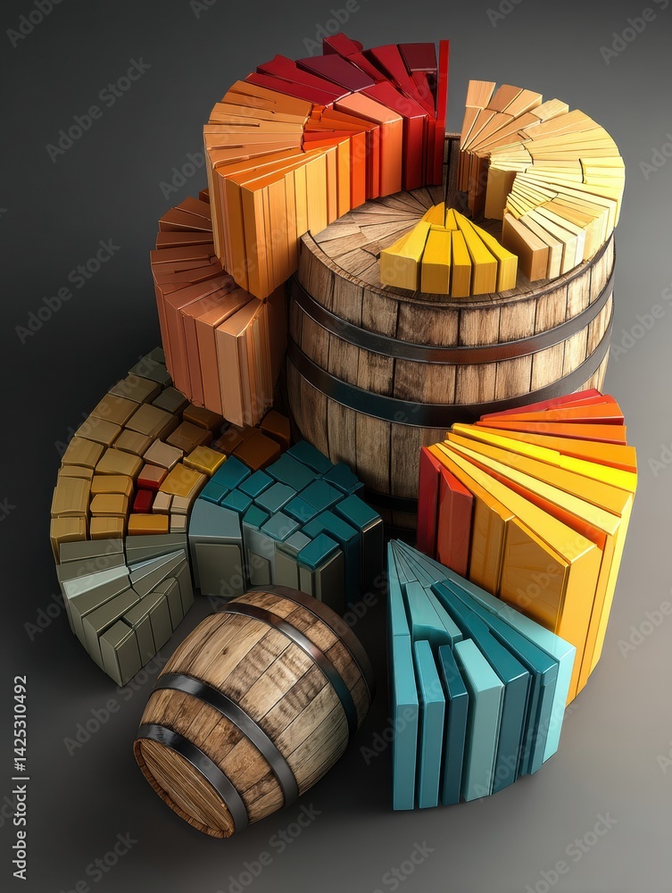 Leinwandbilder visualization of energy distribution represented by a barrel morphing into a pie chart for data anal