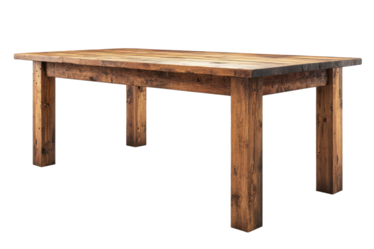 Rustic reclaimed wood farmhouse dining table a statement piece for your home showcasing rich brown tones and a naturally on transparent background