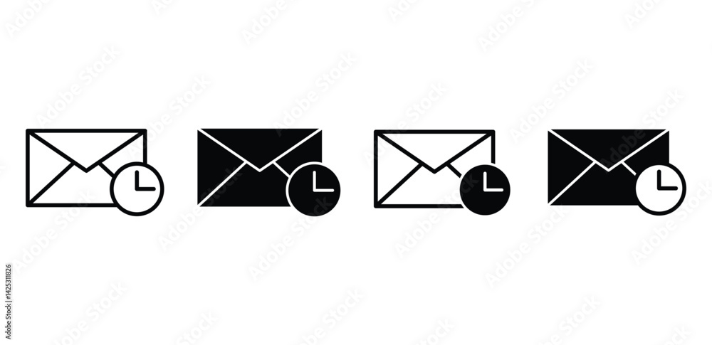 Aufkleber pending mail icons black and white envelope with clock vector design