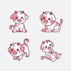 Naklejka premium Set of baby cow vector illustration