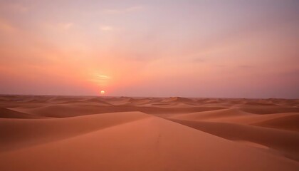 Serene desert landscape at dusk under a sky painted with warm hues and gentle clouds