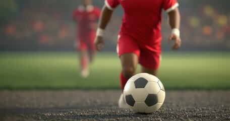 Fototapeta premium Exciting Action of Soccer Player Approaching Ball on Field