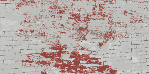 Distressed white paint brick Old Grungy Brick Wall Horizontal Texture Brick Wall With White Uneven Stucco.vector eps10
