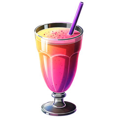 Illustration of a colorful smoothie in a glass with a purple straw