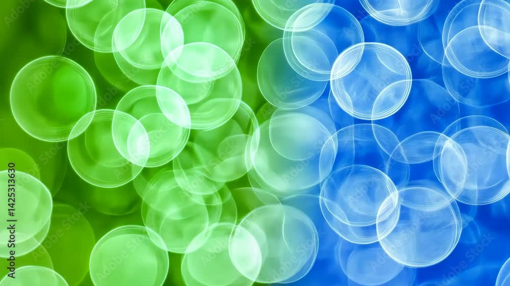 Poster abstract bokeh background, split green and blue.