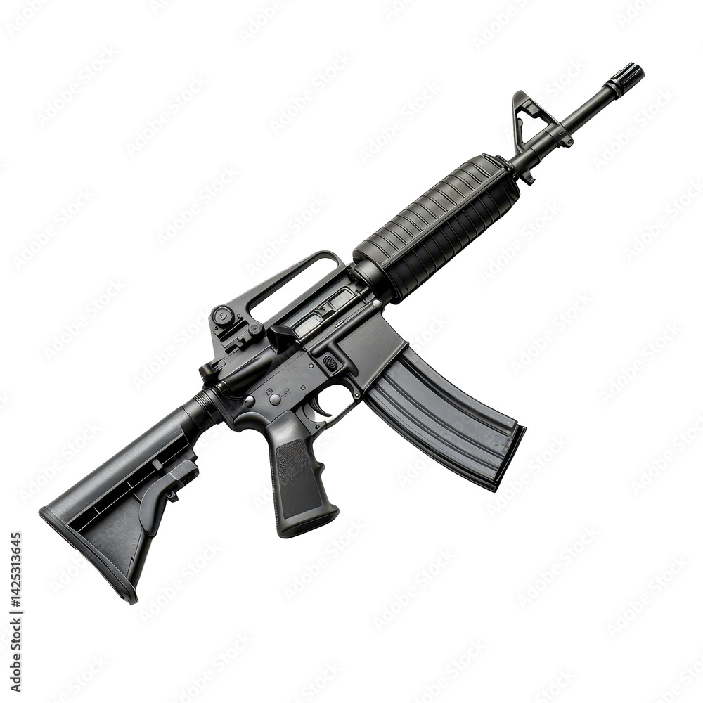 Poster military rifle displayed against a plain background highlighting its sleek design and practical feat
