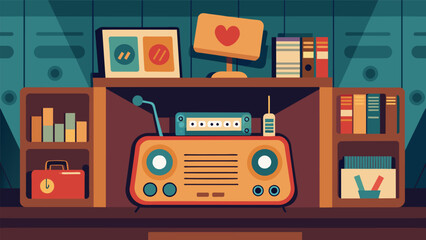 A crackling radio played old radio shows evoking a sense of nostalgia and warmth in the shop.. Vector illustration