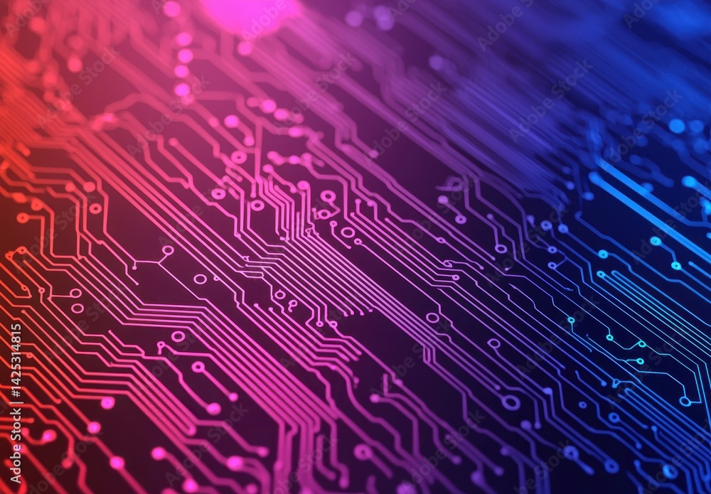 Poster abstract close-up of vibrant circuit board patterns and lines