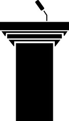 Podium of tribune with microphone icon in flat. Rostrum stand with microphone for conference debates, trophy isolated on transparent background.