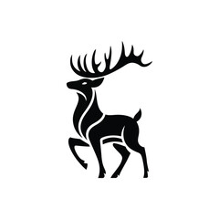 Elegant Black Silhouette Vector of Majestic Stag with Antlers on Light Gradient Background
