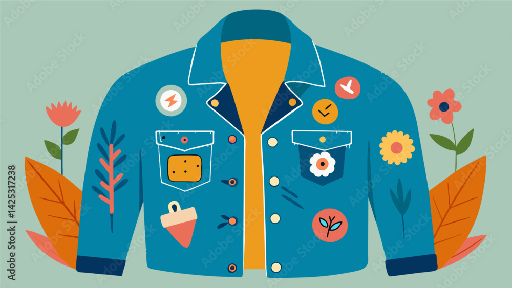 Aufkleber a denim jacket adorned with cool pins and patches passed down from sibling to sibling each adding th
