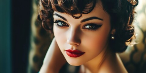 National Anita Day Elegant female beauty with classic makeup and curly hairstyle