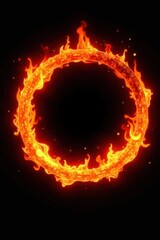 Circular inferno, fiery orange and yellow flames against pure black , fire design, dark background, hot background