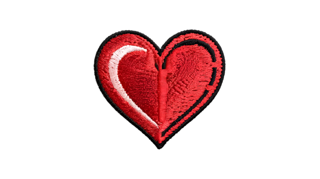 Embroidered Red Heart Patch isolated on transparent background