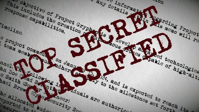 Top Secret Classified stamp on UFO case file document ANIMATED reveal