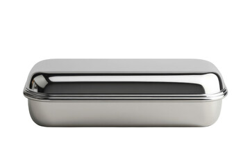 Elegant silver rectangular serving dish with a polished lid perfect for special occasions or formal dining showcasing a sleek and modern on transparent background