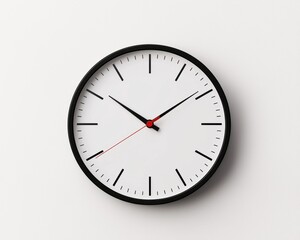 Minimalist Wall Clock with Red Second Hand on White Background