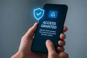 Access granted message with verified UI and shield icon on smart