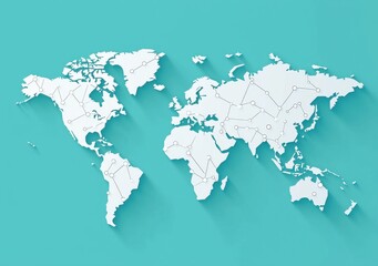 Obraz premium Minimalist World Map with Network Lines and Teal Background