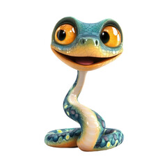 Fototapeta premium Colorful cartoon snake with large eyes and friendly smile posing in a playful stance