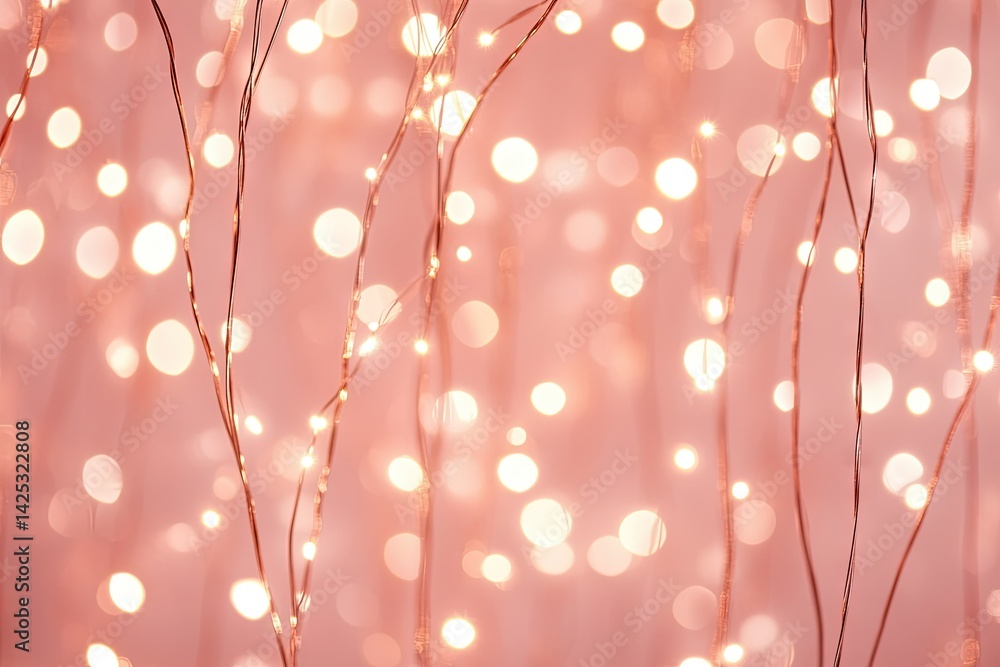 Poster a mesmerizing close-up of shimmering rose gold wires intertwined with soft bokeh lights. creating a 