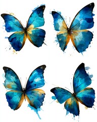 watercolor painting of a Morpho butterfly in soft shades of blue, translucent wings