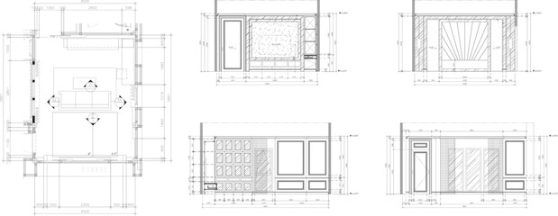 Living room or living room design, luxurious design, layout plan furniture with 4 sides.