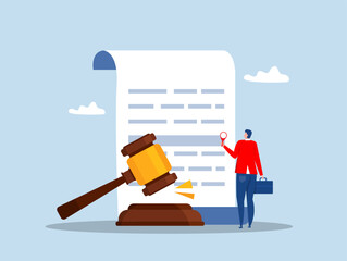  A mature lawyer holding a legal document alongside a gavel, symbolizing the court Legal document law and judgment approval paperconcept vector illustrator
