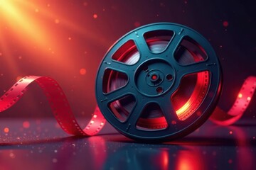 Obraz premium Classic film reel vector illustration, nostalgic design , sprocket holes, illustration