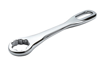 Obraz premium Polished chrome wrench isolated on black background showcasing its sleek design and precise engineering for professional mechanics and DIY on transparent background