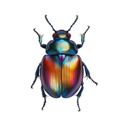 Colorful beetle displaying vibrant hues of blue, green, and purple on a white background