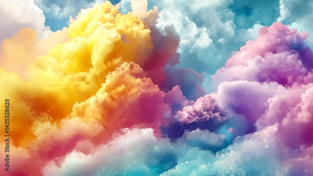 Poster Pastel colored clouds with sparkly texture.
