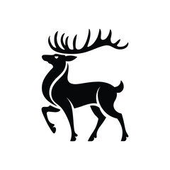 Stylized Black Silhouette Vector of Majestic Stag with Large Antlers on Light Grey Background