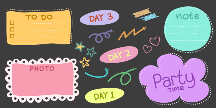 Set of cute memo paper sheets, sticky note, reminder, to do list, to buy list, schedule. Templates for notebooks, planners.
