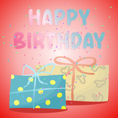 birthday present. Colorful vector set with Gift boxes on red background. Holiday present with Bow.