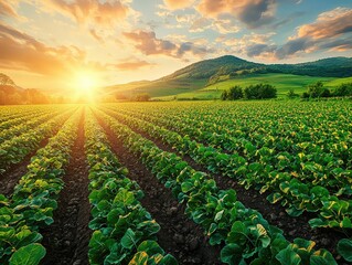 "Golden Sunset in Tobacco Field"