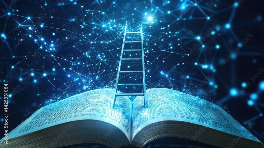 Poster a mesmerizing staircase ascends into a starry cosmic landscape. surrounded by swirling clouds and sh