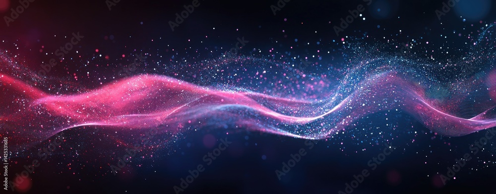 Poster a mesmerizing abstract representation of vibrant waves of pink and blue light. creating a dynamic fl