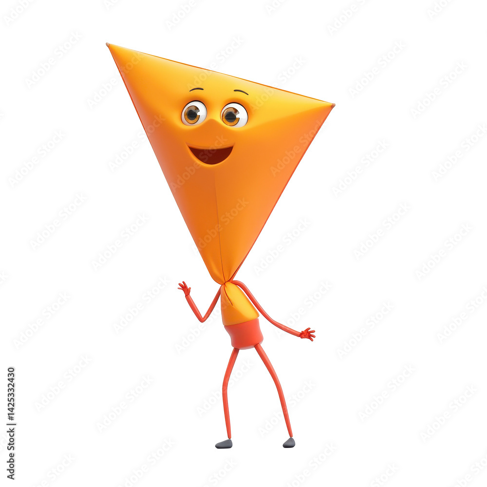 Poster colorful kite character smiles joyfully with playful pose and friendly expression in a bright, cheer