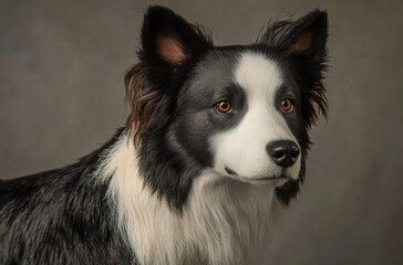 Fototapeta premium Lifelike close-up of a Border Collie, with glossy fur and sharp eyes, soft studio lighting