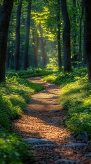 Obraz premium Serene Forest Path with Green Leaves