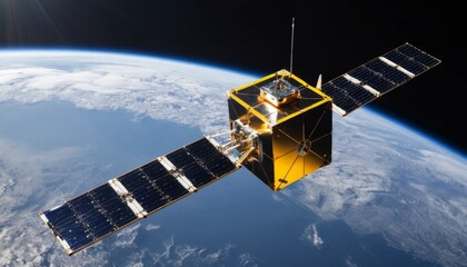 Satellite in Orbit Above Earth with Solar Panels and Advanced Technology in the Vastness of Space