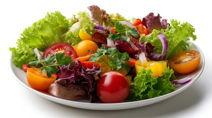 Plate of fresh salad  vegetables on white background isolated white background